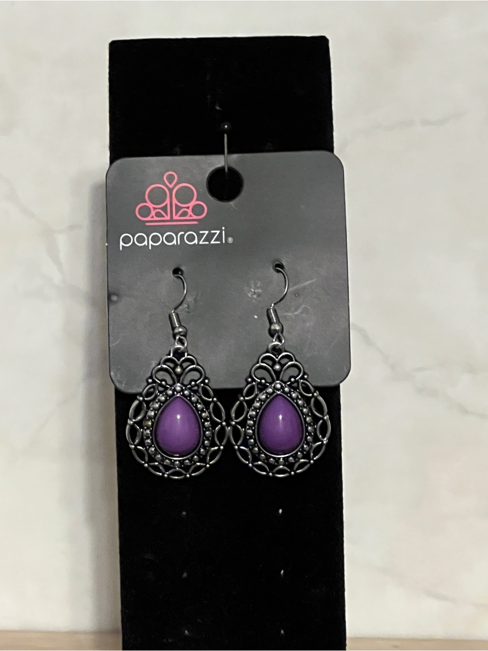 Paparazzi Purple Teardrop Filigree Drop Earrings